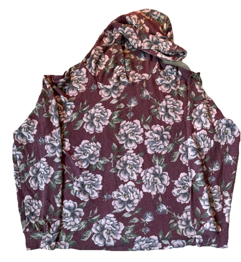 Mia & Tess Burgundy Floral Pullover Hoodie M